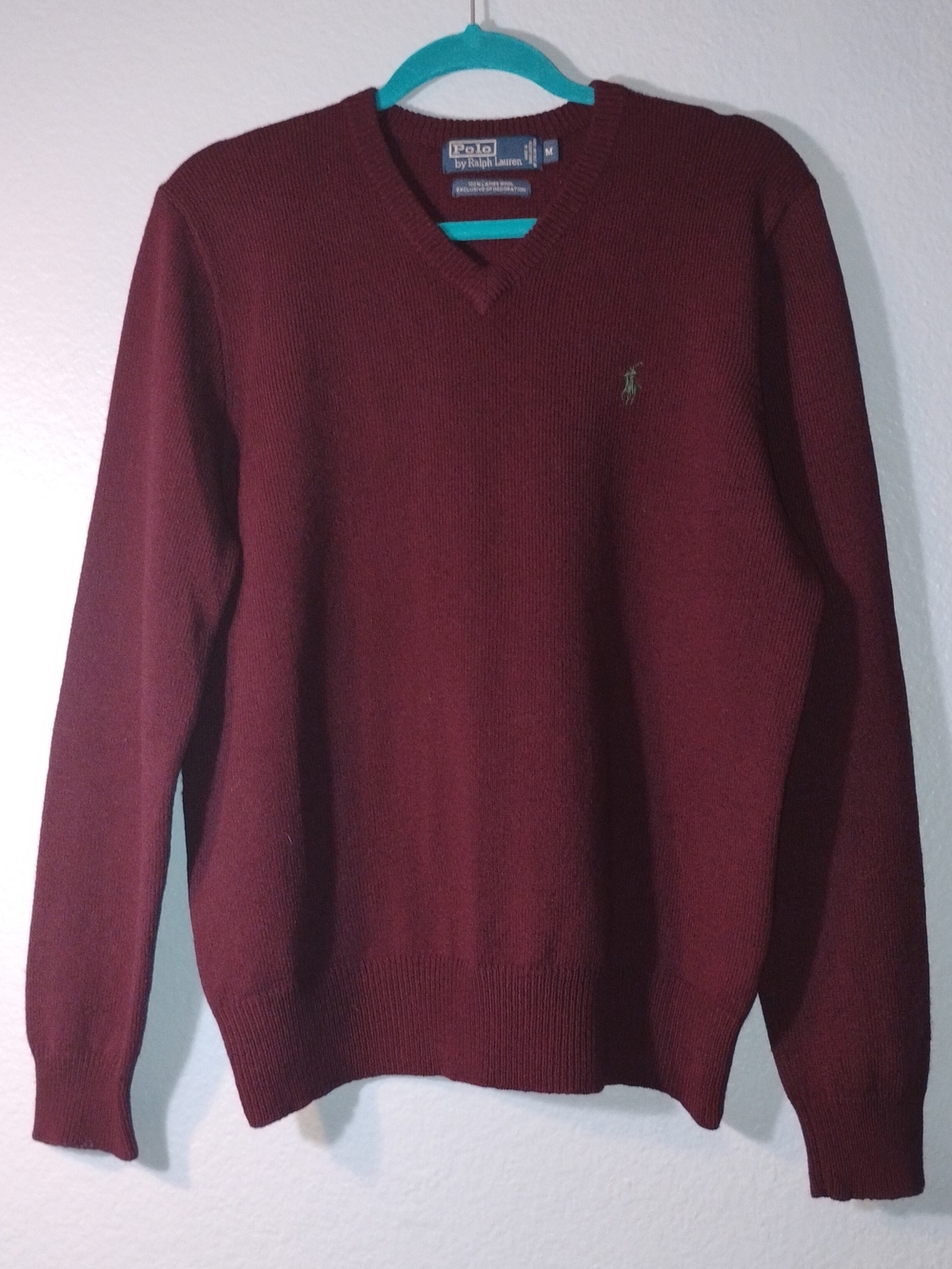 Polo by Ralph Lauren Men’s V-Neck Sweater - Burgundy with Green Logo